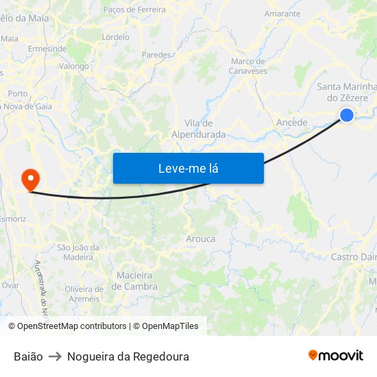 Baião to Nogueira da Regedoura map
