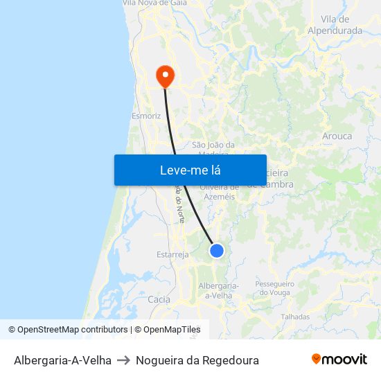 Albergaria-A-Velha to Nogueira da Regedoura map