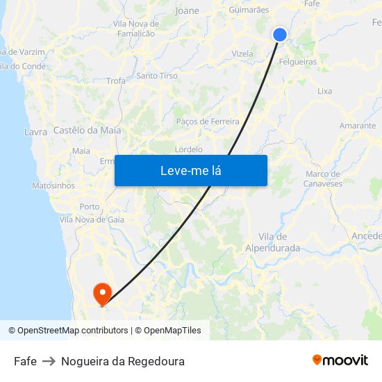 Fafe to Nogueira da Regedoura map