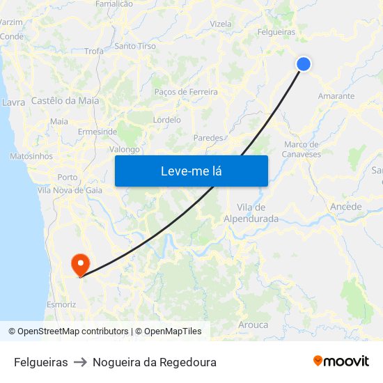 Felgueiras to Nogueira da Regedoura map