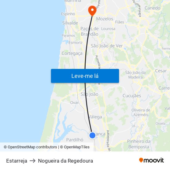 Estarreja to Nogueira da Regedoura map
