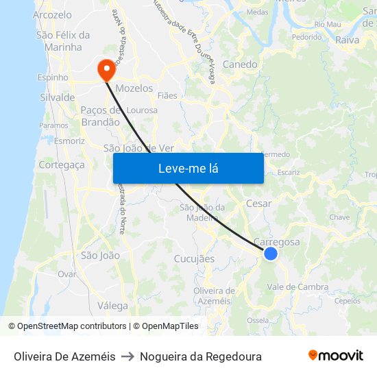 Oliveira De Azeméis to Nogueira da Regedoura map