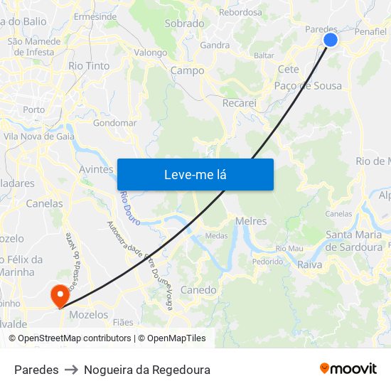 Paredes to Nogueira da Regedoura map