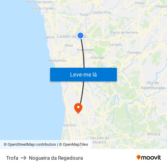 Trofa to Nogueira da Regedoura map