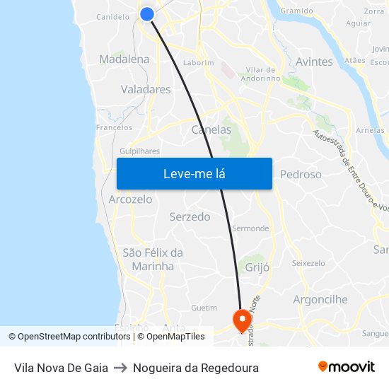 Vila Nova De Gaia to Nogueira da Regedoura map