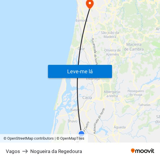 Vagos to Nogueira da Regedoura map