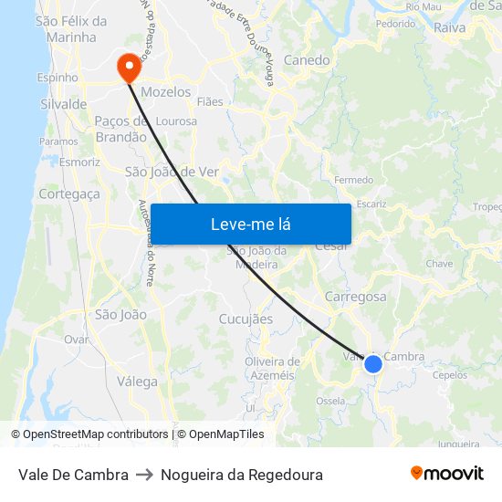 Vale De Cambra to Nogueira da Regedoura map