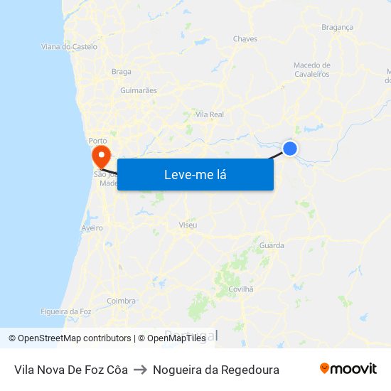 Vila Nova De Foz Côa to Nogueira da Regedoura map