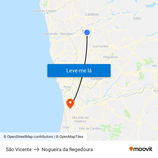 São Vicente to Nogueira da Regedoura map