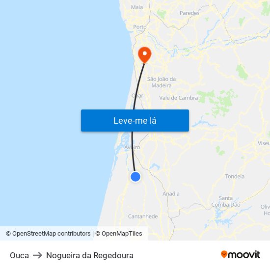 Ouca to Nogueira da Regedoura map