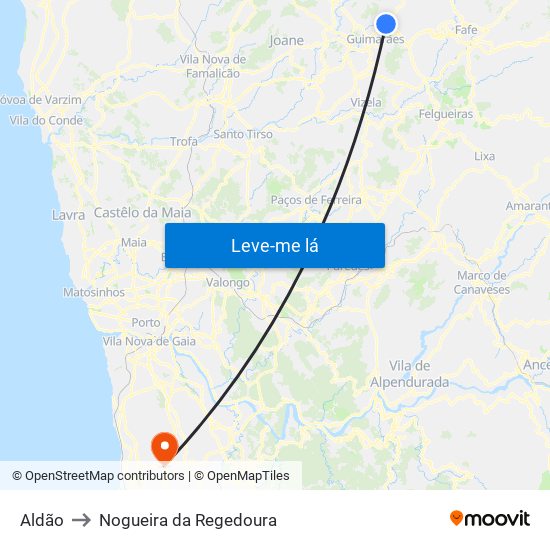 Aldão to Nogueira da Regedoura map