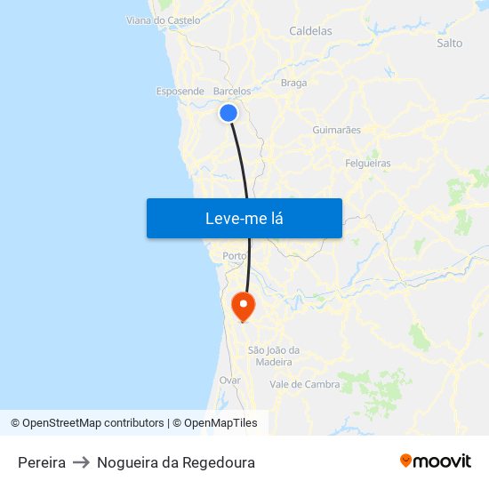 Pereira to Nogueira da Regedoura map