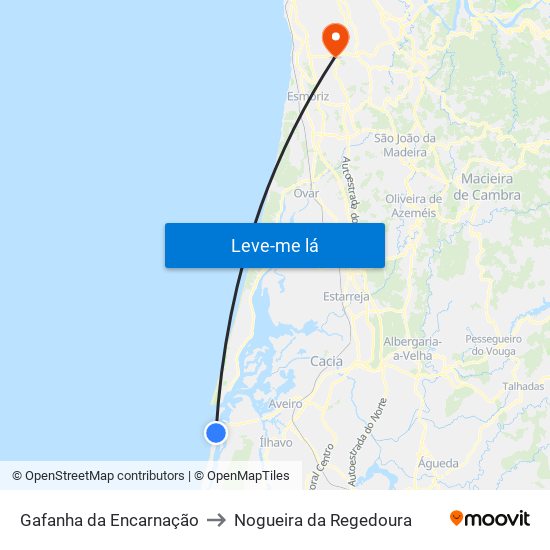 Gafanha da Encarnação to Nogueira da Regedoura map