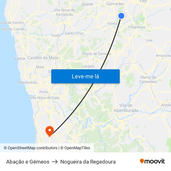 Abação e Gémeos to Nogueira da Regedoura map