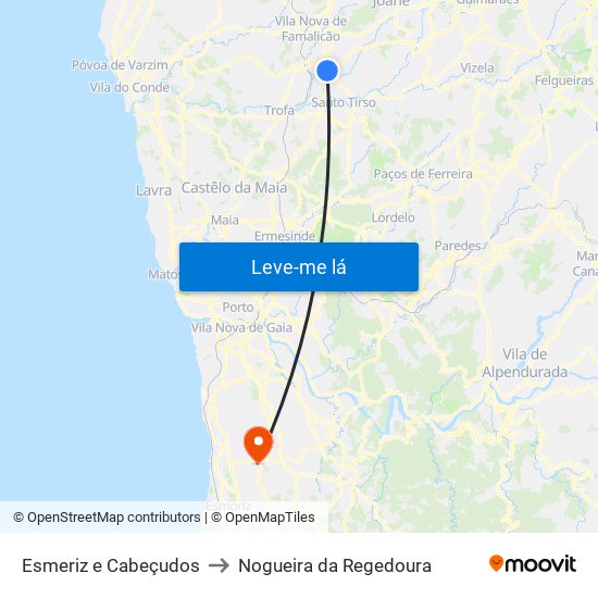 Esmeriz e Cabeçudos to Nogueira da Regedoura map