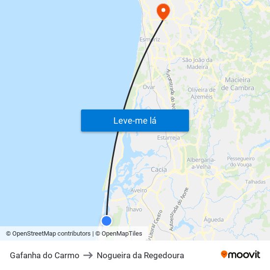 Gafanha do Carmo to Nogueira da Regedoura map