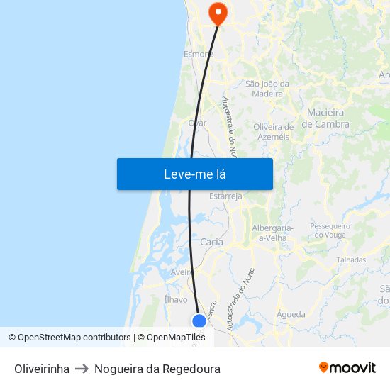 Oliveirinha to Nogueira da Regedoura map