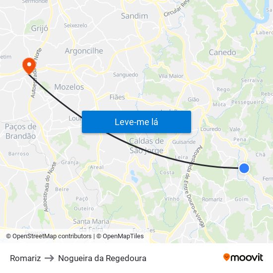 Romariz to Nogueira da Regedoura map