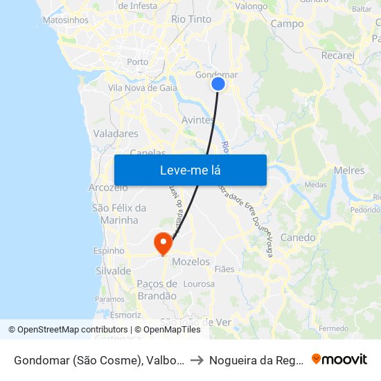 Gondomar (São Cosme), Valbom e Jovim to Nogueira da Regedoura map