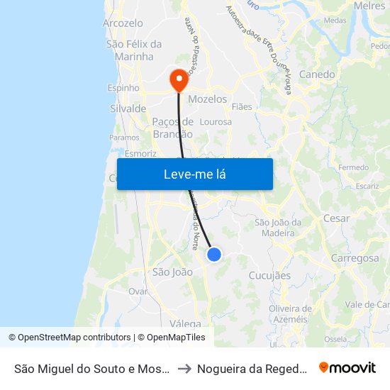 São Miguel do Souto e Mosteirô to Nogueira da Regedoura map