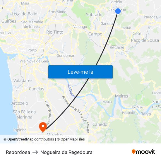 Rebordosa to Nogueira da Regedoura map