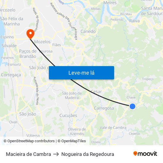 Macieira de Cambra to Nogueira da Regedoura map