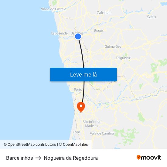 Barcelinhos to Nogueira da Regedoura map