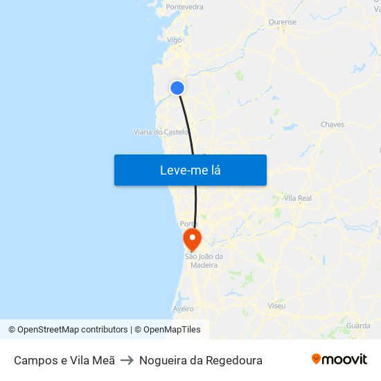 Campos e Vila Meã to Nogueira da Regedoura map