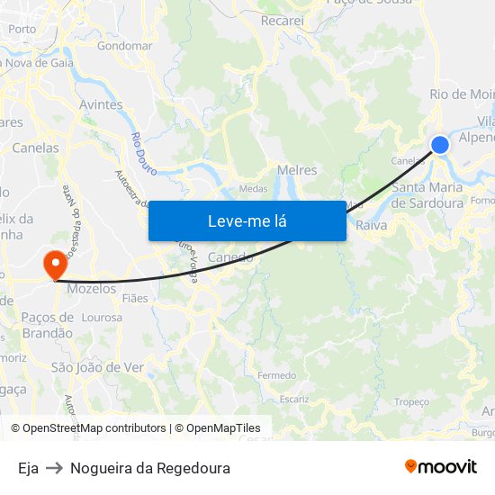 Eja to Nogueira da Regedoura map