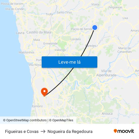 Figueiras e Covas to Nogueira da Regedoura map