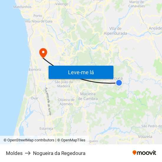 Moldes to Nogueira da Regedoura map