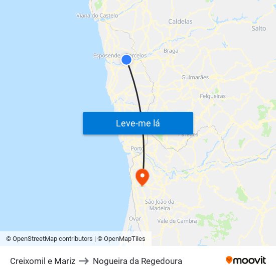 Creixomil e Mariz to Nogueira da Regedoura map