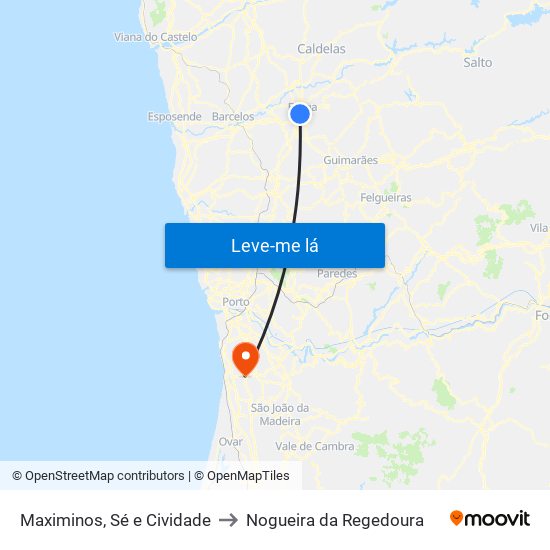 Maximinos, Sé e Cividade to Nogueira da Regedoura map