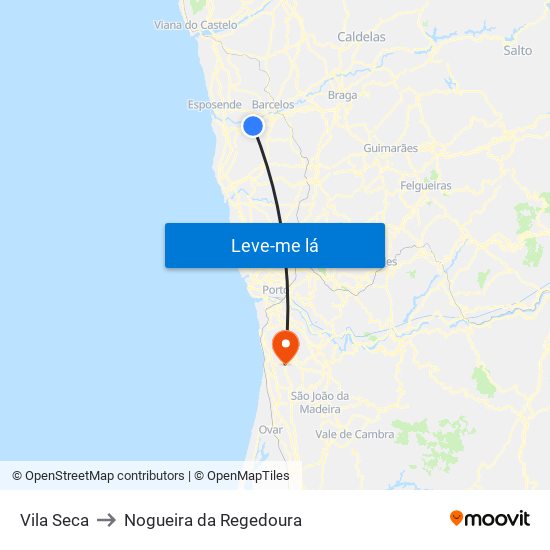 Vila Seca to Nogueira da Regedoura map