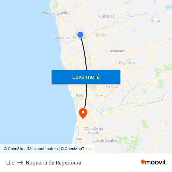 Lijó to Nogueira da Regedoura map