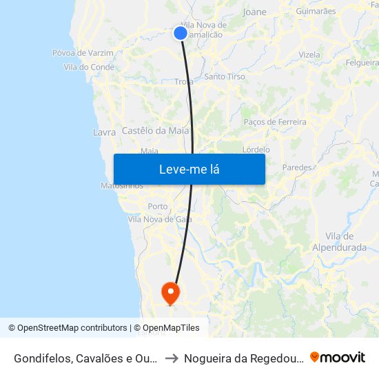 Gondifelos, Cavalões e Outiz to Nogueira da Regedoura map