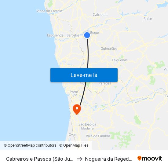Cabreiros e Passos (São Julião) to Nogueira da Regedoura map