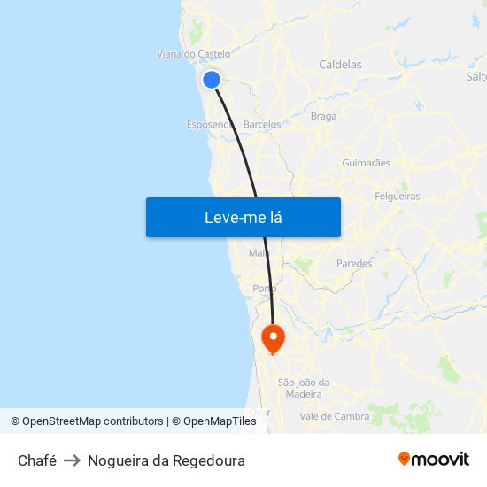 Chafé to Nogueira da Regedoura map