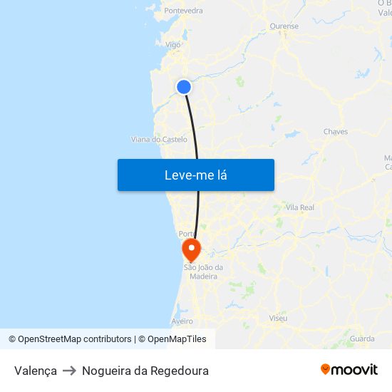 Valença to Nogueira da Regedoura map