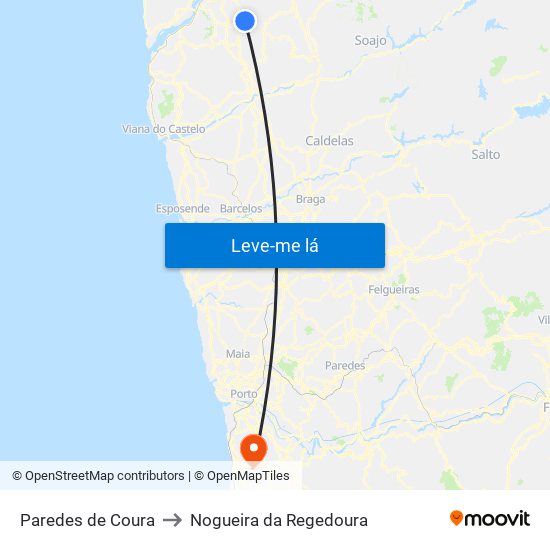 Paredes de Coura to Nogueira da Regedoura map