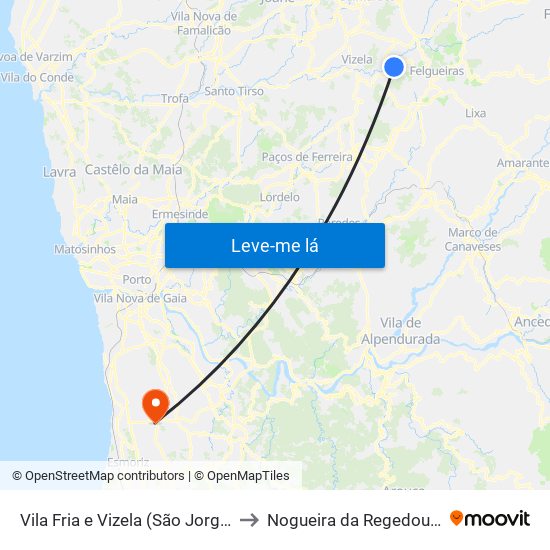 Vila Fria e Vizela (São Jorge) to Nogueira da Regedoura map