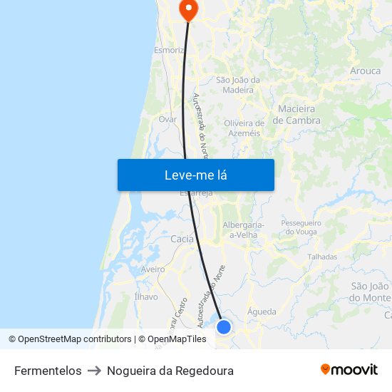 Fermentelos to Nogueira da Regedoura map