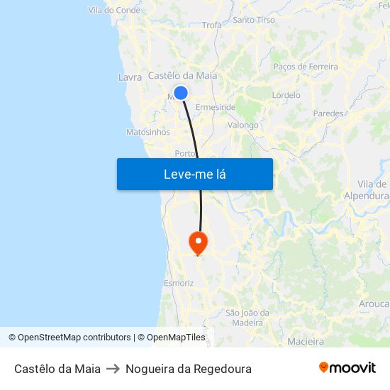 Castêlo da Maia to Nogueira da Regedoura map