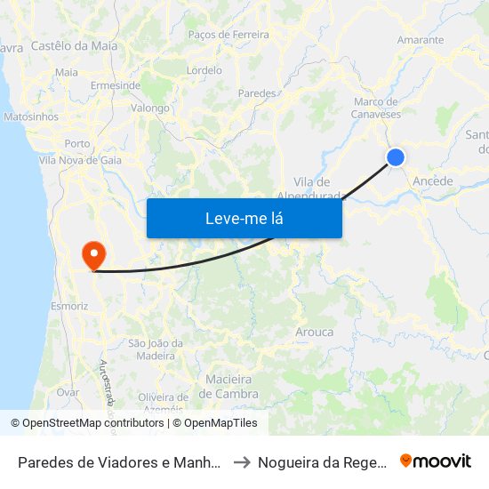 Paredes de Viadores e Manhuncelos to Nogueira da Regedoura map