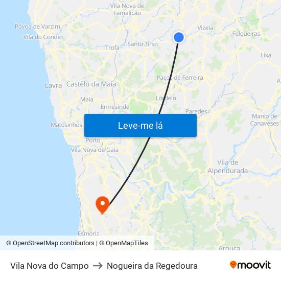 Vila Nova do Campo to Nogueira da Regedoura map