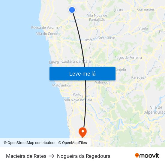 Macieira de Rates to Nogueira da Regedoura map