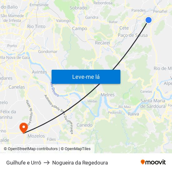 Guilhufe e Urrô to Nogueira da Regedoura map