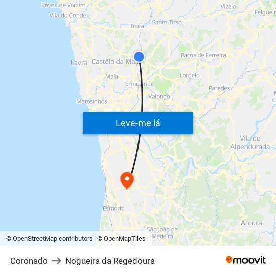 Coronado to Nogueira da Regedoura map