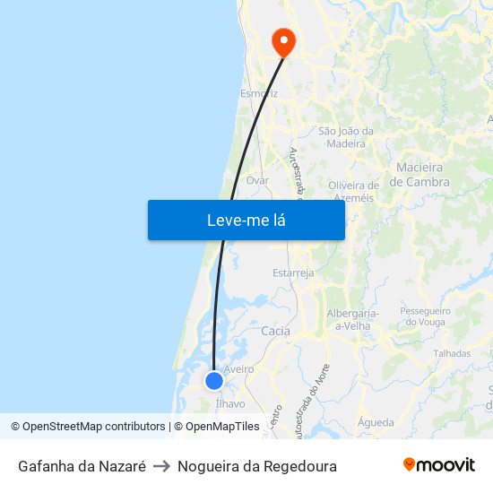 Gafanha da Nazaré to Nogueira da Regedoura map