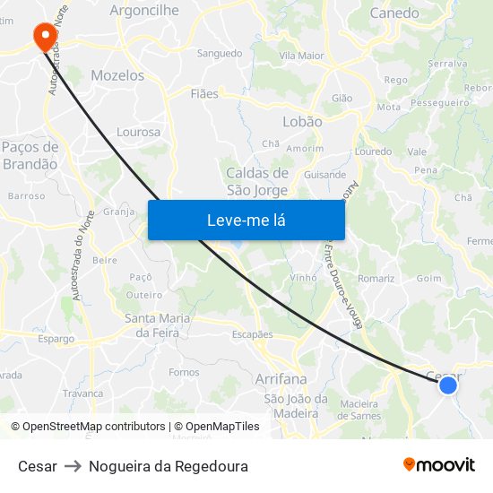 Cesar to Nogueira da Regedoura map